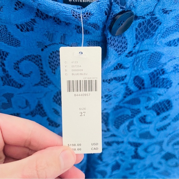 NEW Anthropologie Maeve Colette Lace Cropped Wide-Leg Pant Victorian Blue Flare - Picture 5 of 8